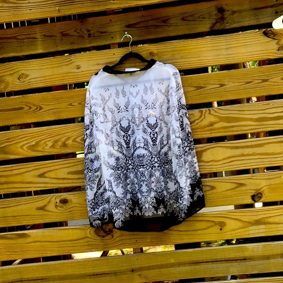 SHARAGANO XL SHEER WHITE AND BLACK COVER UP OR TOP - Picture 2 of 5